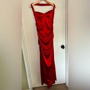 Stunning Red Satin Halter top ruched dress Size 9